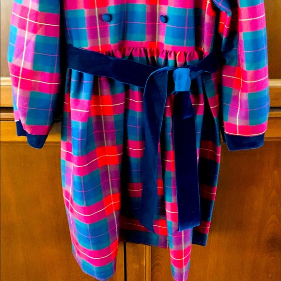 Red & navy blue Plaid long dress girls age 3-4 long sleeves Peter Pan collar - Picture 5 of 6